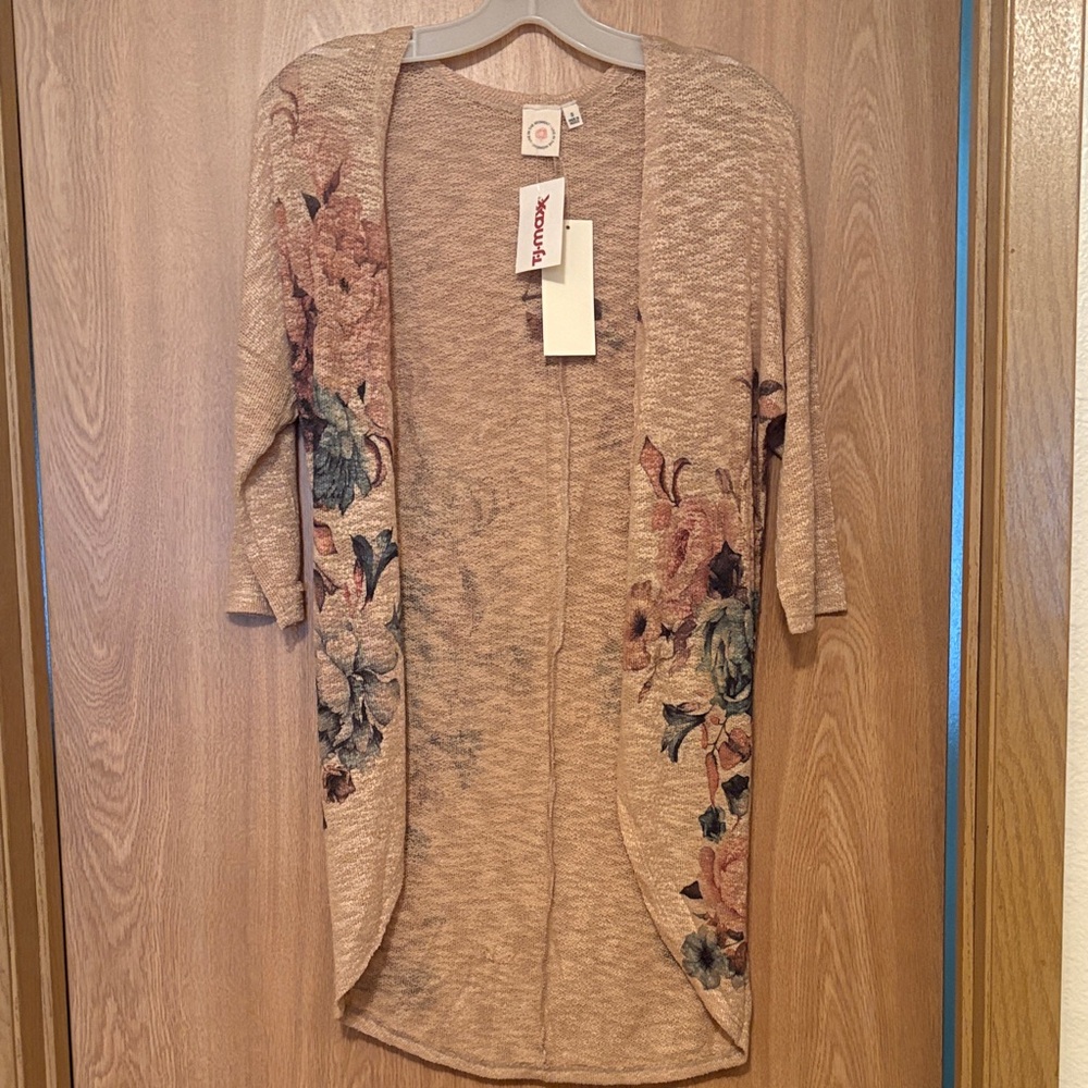 Floral Open-Front Cardigan in Tan